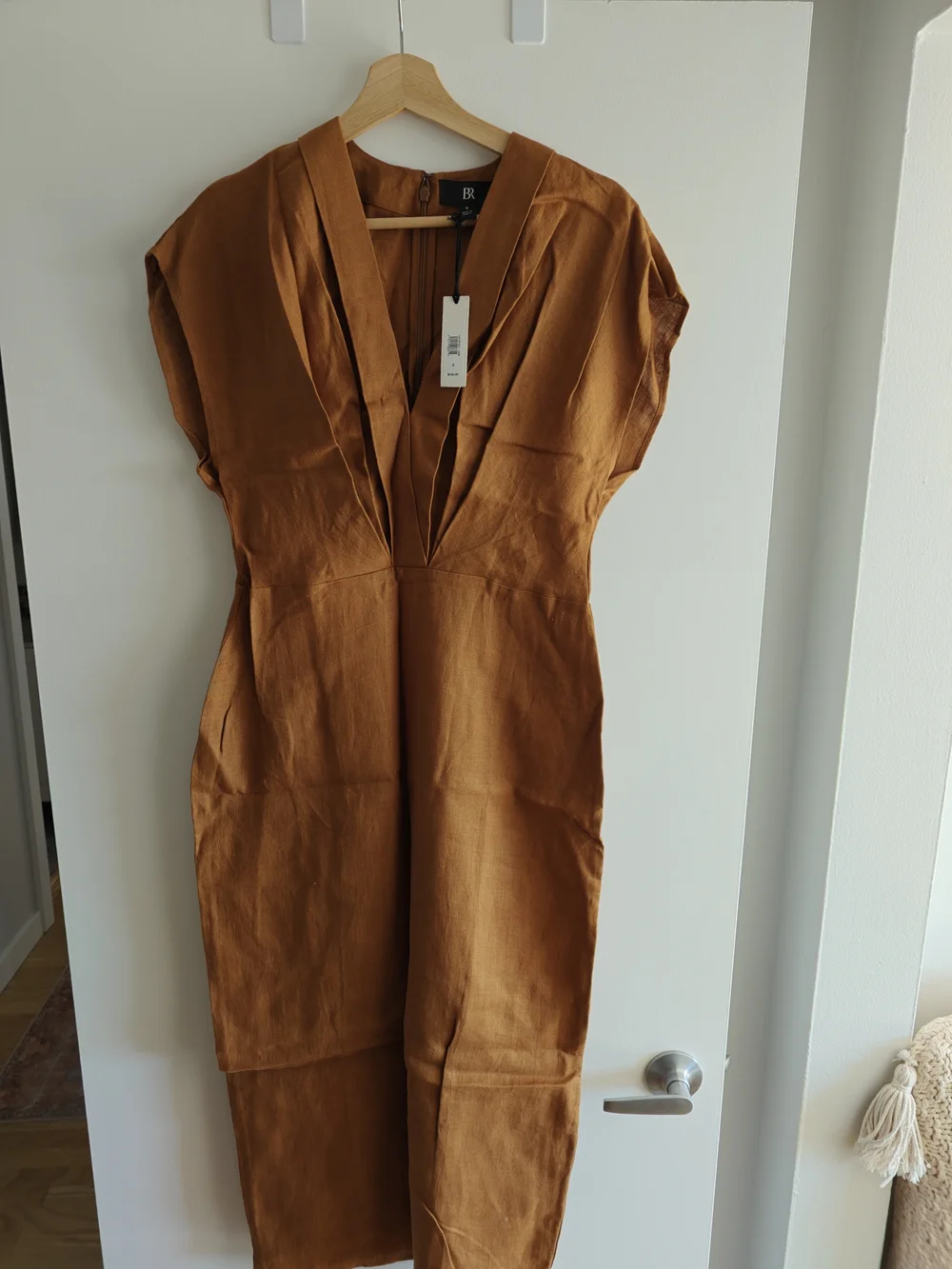 Banana Republic Rust Brown V-Neck Linen Midi Dress - Picture 4 of 5